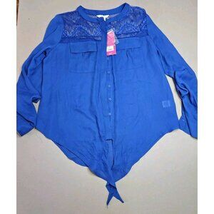 Candie's Royal Blue Lace Detail Tie Bottom Blouse Top Sz M NWT